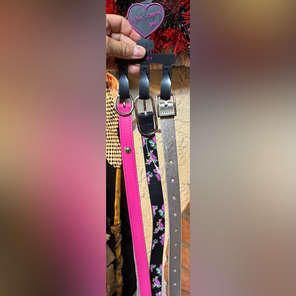 Betsey Johnson Stylish Pink, Black Floral, and Silver Women's Belts